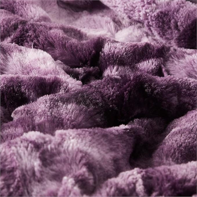 Bedsure GentleSoft Sherpa Fluffy Blanket King Size for Bed - Fleece Warm and Cozy for Women Gift, Plush & Fuzzy Faux Fur Christmas Blanket for Couch, Sofa Decor, Tie Dye Design, Purple, 108x90 Inches