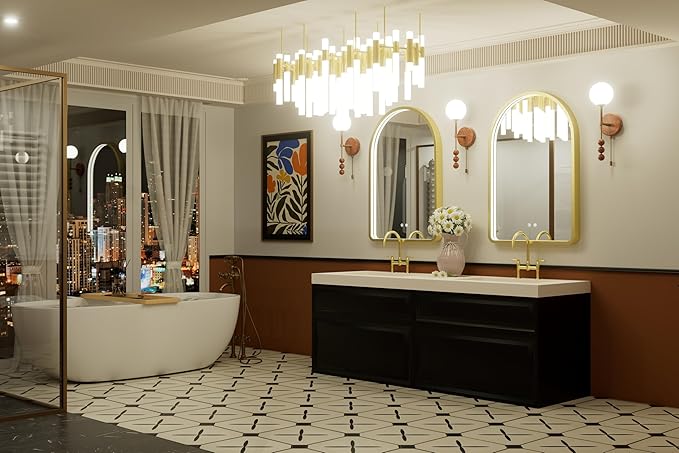 24x36 Inch Arched Gold LED Mirror for Bathroom, Adjustable 3000K/4500K/6000K, Wall Mounted Framed Lighted Bathroom Vanity Mirror with Lights, Anti-Fog, Dimmable, Memory Function