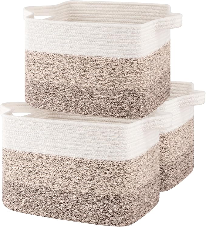Storage Baskets for Organizing, Woven Baskets for Shelves, Rectangle Decorative Organizer for Storage Clothes, Toy, Books, Towels Nursery Bins 3 Pack (Gradient Yellow)