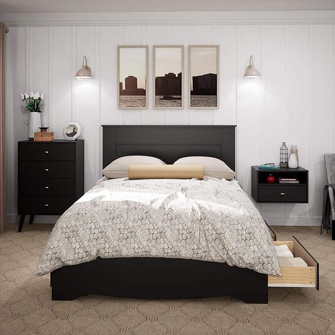 Prepac Stylish Flat Wood Panel Headboard for Queen Size Beds, Simplistic Wooden Queen Headboard 2.25" D x 64.5" W x 48" H, Black, BHFQ-1301-1