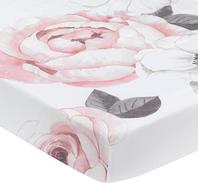 Lambs & Ivy Floral Garden Watercolor/Pink Linen 5-Piece Baby Crib Bedding Set