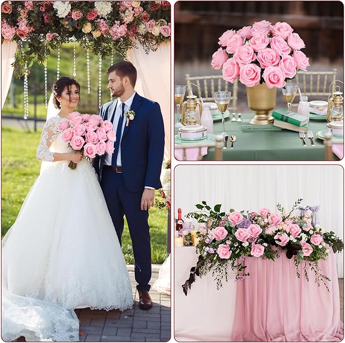 Ouddy Decor 20 Pcs Red Roses Artificial Silk Flowers Fake Roses Bouquet with Long Stems for Valentines Day Decor Wedding Home Party Table Centerpieces Bridal Bouquet DIY Floral Arrangment, Pink