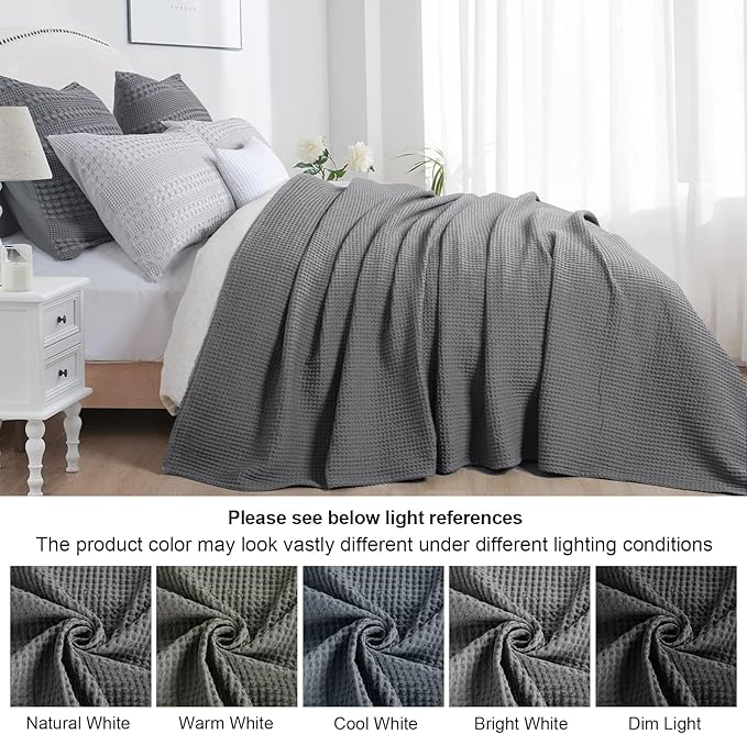 PHF 100% Cotton Waffle Weave Blanket Twin Size for Bed,Snag Proof Lightweight Breathable Moisture-Wicking Throw for Couch,Great for Layering in Cold Weather,Machine Washable,Home Decor Gift-Charcoal
