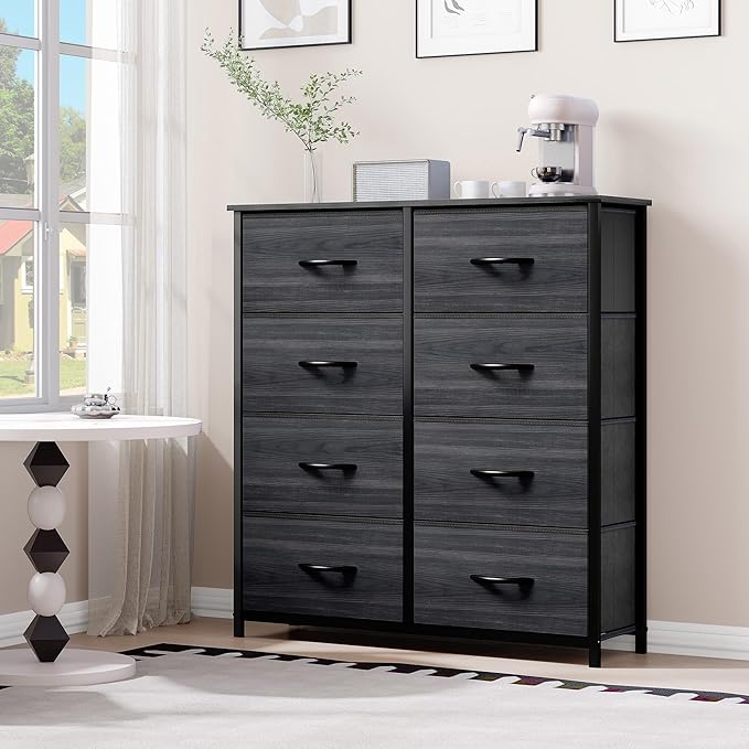 DWVO Dresser with 8 Drawers - Fabric Storage Tower, Organizer Unit for Bedroom, Hallway, Closets - Sturdy Steel Frame, Wooden Top & Easy Pull Fabric Bins