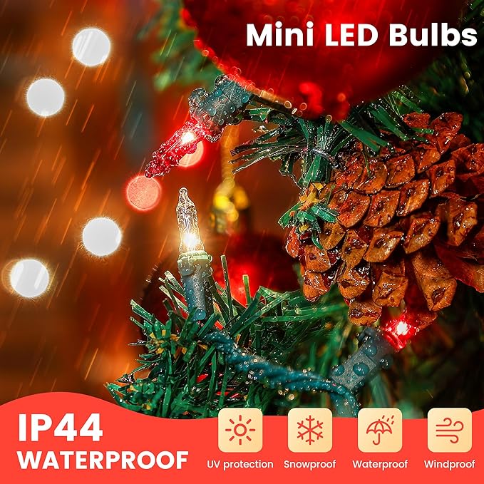 woohaha Mini Christmas Lights,2 Pack 13ft String Lights, 120V UL Plug Extendable Xmas Tree Lights for Christmas,Patio,Home,Party,Holiday,Garden,Indoor/Outdoor Decor(50 Count red Clear)