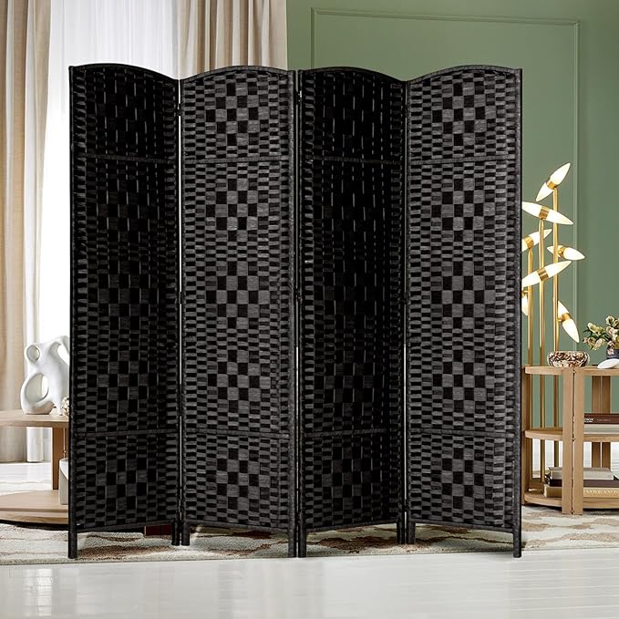Rose Home Fashion 6 ft Tall Room Divider, Room Dividers and Folding Privacy Screens, 15.7in Privacy Screen 4 Panel Partition Temporary Wall Separation for Private, Black