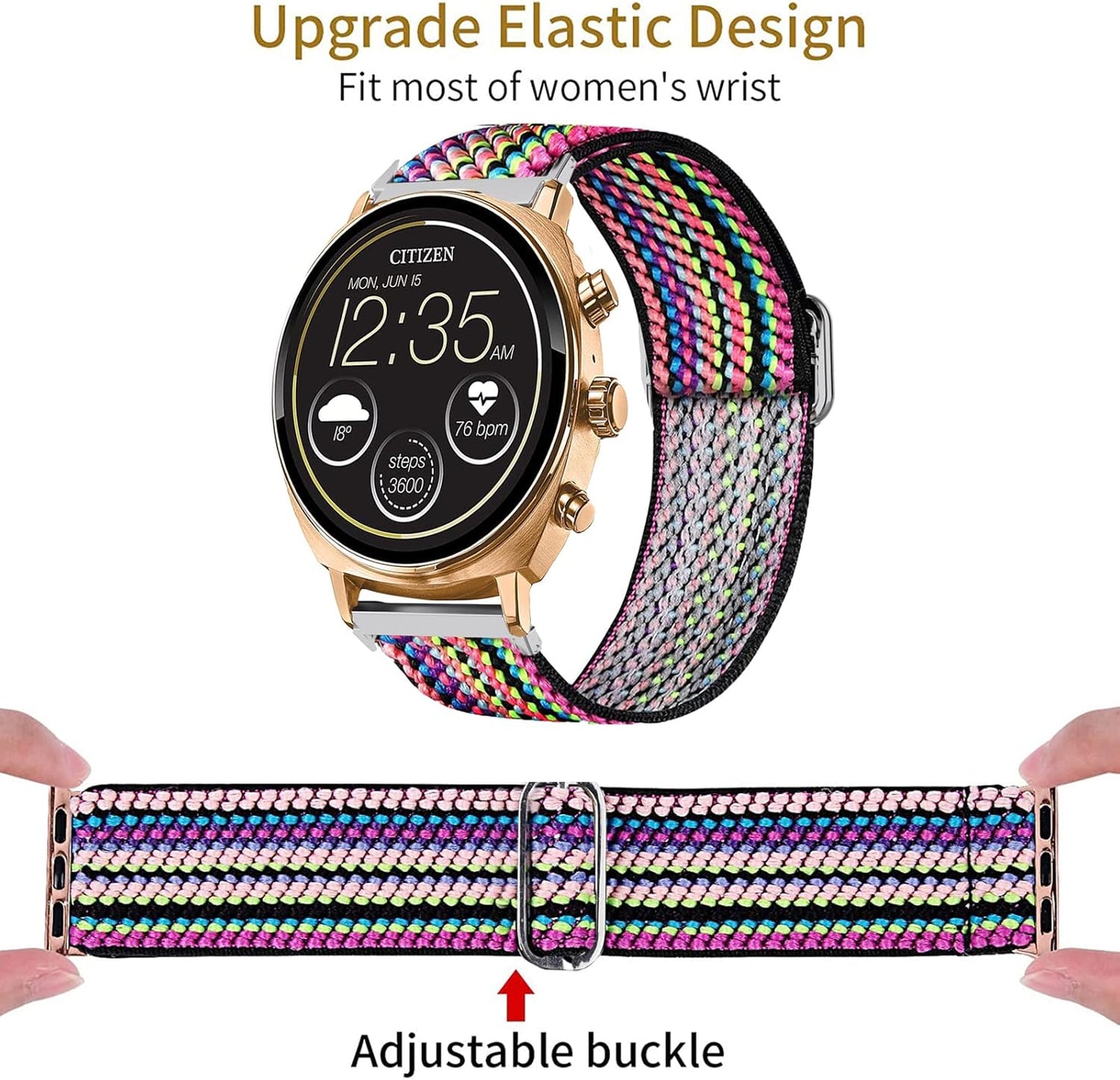 Faweio Smartwatch Bands Compatible, Lamshaw Stretch Elastics Nylon Adjustable Replacement Strap for Men & Women
