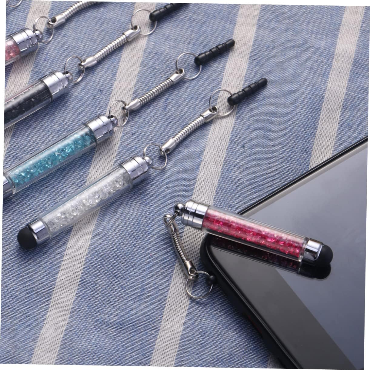 Hemobllo Mini Stylus Pen - 8 Pcs Crystal Capacitive Stylus for Universal Touch Screens, Portable with 3.5mm Jack