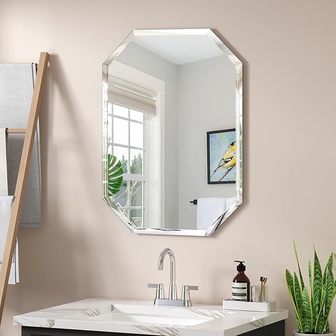 Silver Wall Mirror-Beveled Edge Frameless Mirror for Bathroom, Vanity, Bedroom, Rectangle Mirrors （20X28inch）