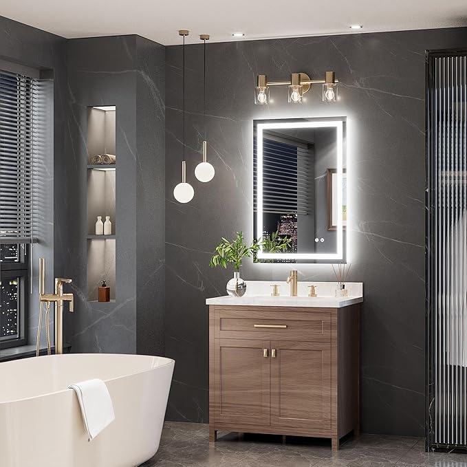 TokeShimi 24x36 LED Bathroom Mirror with Lights,Backlit + Front lit,3-Color LED Bathroom Vanity Mirror,Anti-Fog Mirrors with Tempered Glass,Shatterproof,Memory Function,UL Listed,Waterproof