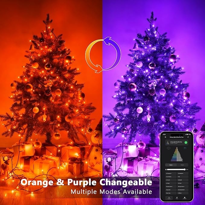 Brizled Smart Halloween Lights, 300 LED 98FT Orange & Purple Color Changing String Lights APP & Voice Control, Music Sync, Dimmable Ghostfire Flow Light for Outdoor Indoor Halloween Thanksgiving Decor