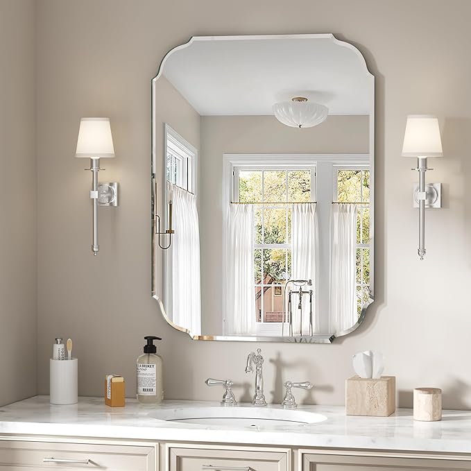 Silver Wall Mirror-Beveled Edge Frameless Mirror for Bathroom, Vanity, Bedroom, Rectangle Mirrors （32X24inch）