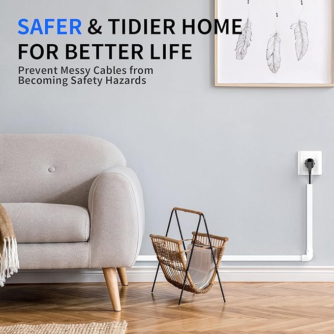 Delamu Cord Cover, 142in Wire Covers for Cords on Wall, Small Cord Cable Hider for 1 Wire, Ease Installation Cords Hider for Wall Mount TV, Paintable Cable Cover Raceway, L15.7 W0.59 H0.4in, White