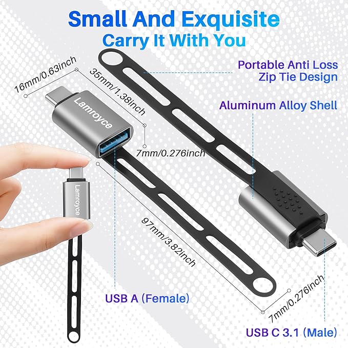 USB C 3.1 to USB 3.0 Adapter 4 Pack, Portable USB Female to USB C Male OTG Extender Converter, with Lanyard Keychain, Support fast charging and 5Gbps data transfer for iPhone17/16/15 Series,Galaxy S25