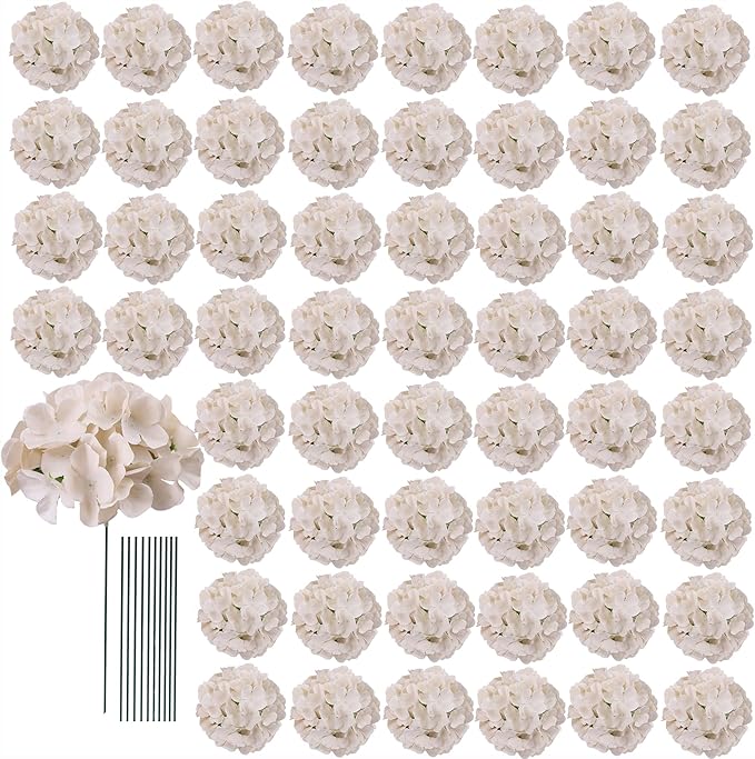 AVIVIHO 65pcs Fake Flowers Beige Hydrangea Artificial Flowers Bulk Realistic Hydrangeas Silk Flowers with Stems for Western Boho Decor, Rustic Flowers Home Weddings,Party Table Decorations