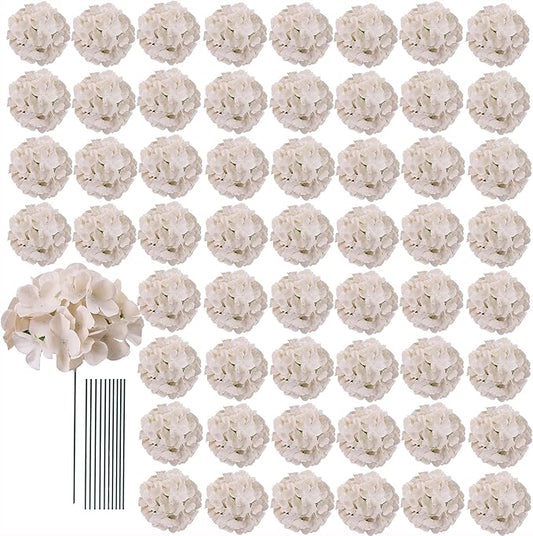 AVIVIHO 65pcs Fake Flowers Beige Hydrangea Artificial Flowers Bulk Realistic Hydrangeas Silk Flowers with Stems for Western Boho Decor, Rustic Flowers Home Weddings,Party Table Decorations