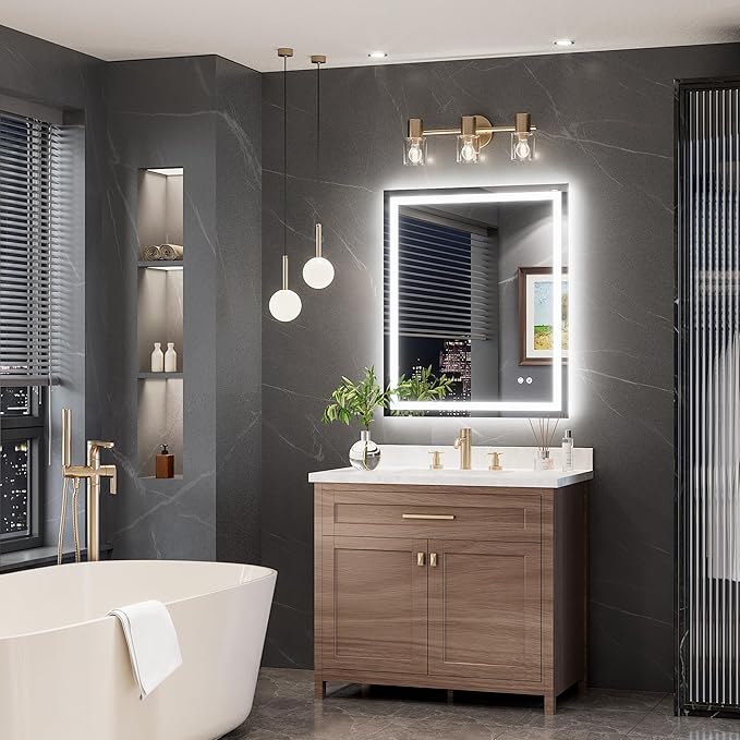 TokeShimi 30x36 LED Bathroom Vanity Mirror with Lights 3 Colors,LED Bathroom Mirror with Lights Backlit + Front Lit,Anti-Fog,HD Tempered Glass,Memory,UL Listed,Waterproof,Shatterproof