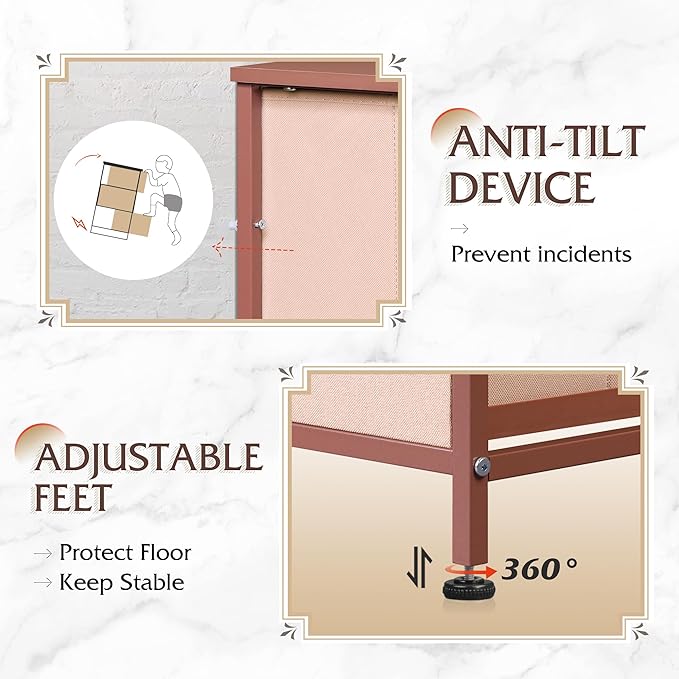 WLIVE Fabric Dresser for Bedroom, Tall Dresser with 8 Drawers, Storage Tower with Fabric Bins, Double Dresser, Chest of Drawers for Closet, Playroom, Dormitory, Pink and Rose Gold