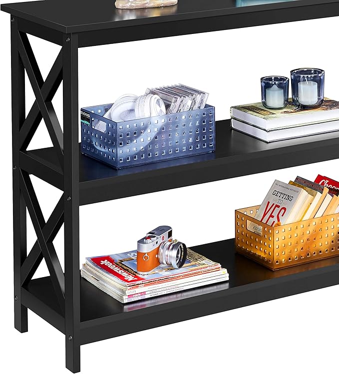 Yaheetech Console Table with Storage Shelves, 3-Tier Entryway Table Sofa Side Table Narrow Long Bookshelf for Hallway Living Room, Accent Furniture, Black