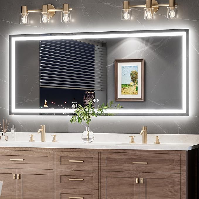 TokeShimi LED Bathroom Mirror 72 x 32 Lighted Bathroom Vanity Mirror with Lights,Brighter Frontlit and Backlit Light up Anti Fog Mirror