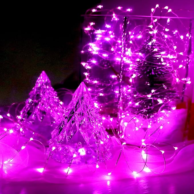 [6-Pack] 7Feet Starry String Lights,Fairy String Lights 20 Micro Starry Leds On Silvery Copper Wire 2pcs CR2032 Batteries Included,Works for Wedding Centerpiece,Party,Christmas Table Decor (Pink)