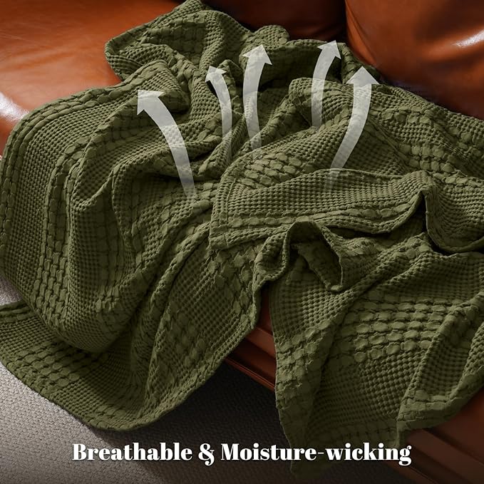 PHF 100% Cotton Waffle Weave Blanket King Size for Bed, Soft Lightweight & Breathable, All-Season Comfort, Luxury Aesthetic Woven Bedding for Home Decor, 108"x90", Capulet Olive