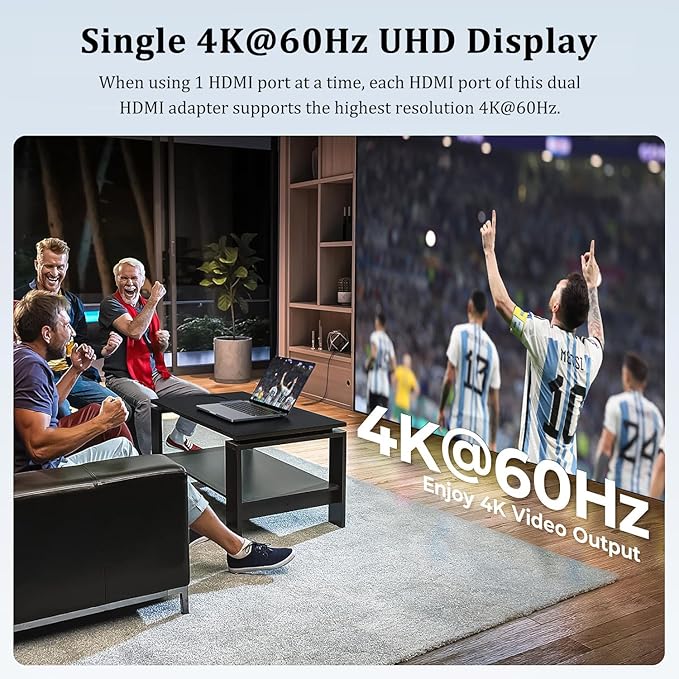 USB C to Dual HDMI Adapter, with 2 4K@60Hz HDMI Docking Station, Type C to HD Splitter for 2 Monitors, Suitable for MacBook Air/Pro, Dell, HP, Lenovo, Chromebook, Surface USB Type C Laptops