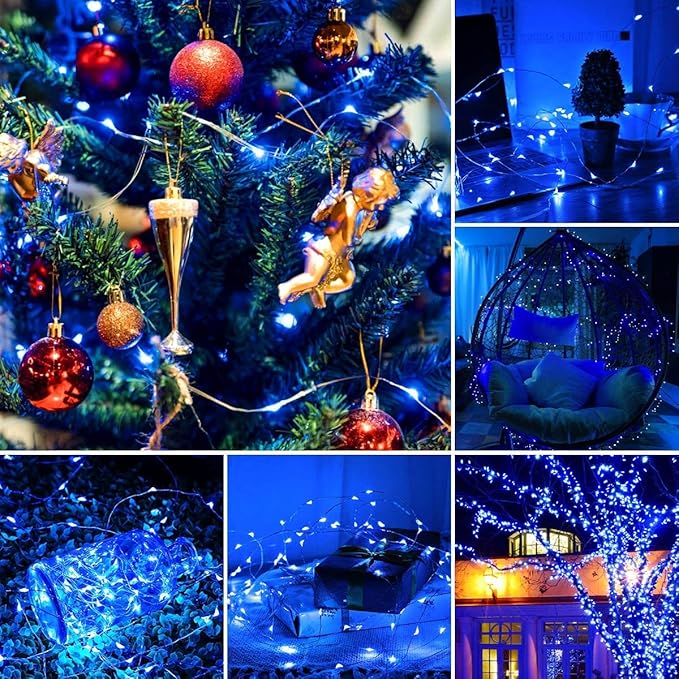Sanniu Led Fairy Lights Battery Operated, 4 Packs Mini Battery Powered Copper Wire Starry String Lights for Christmas, Parties, Wedding, Bedroom, Patio, Indoor, Home Decoration (5m/16ft Blue)