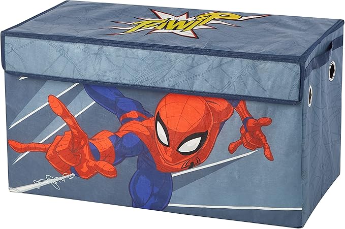 Idea Nuova Marvel Spiderman Toy Storage Trunk for Kids,Collapsible Organizer with Soft Lid, Durable Fabric, 28.5x14.5x16, Blue Chest for Bedroom & Playroom