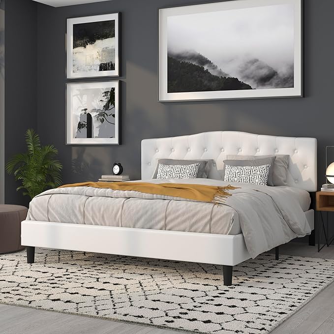 Flash Furniture Cambridge Tufted Upholstered King Size Headboard in White Fabric