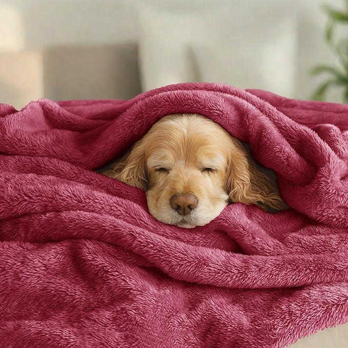 Exclusivo Mezcla Plush Fuzzy Fleece Bed Blanket Queen Size, Super Soft, Fluffy and Warm Blankets Suitable for All Seasons (Deep Red, 90x90 Inches)
