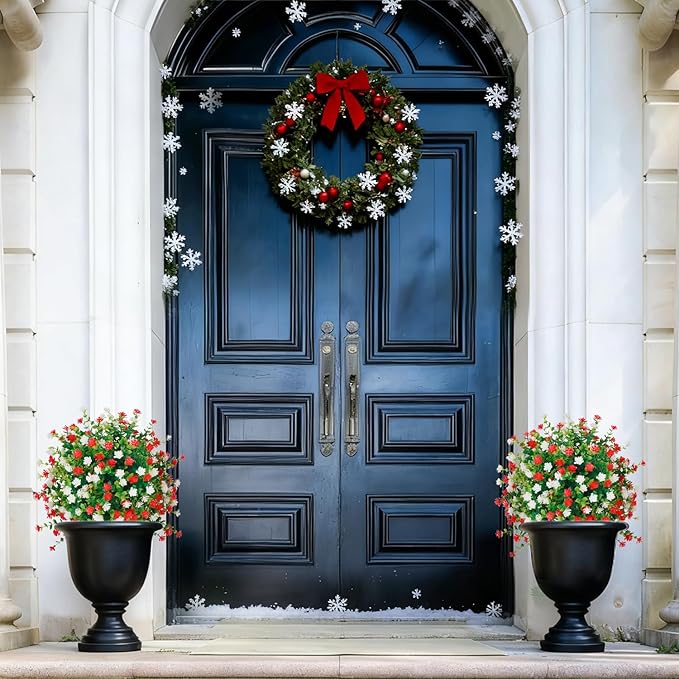2 Pack Artificial Christmas Tree,Xmas Fake Topiary Ball Boxwood Trees with Ground Spikes,Faux Blooming Plants Shrubs Bushes for Outdoors Urn Filler Planters Garden Porch Christmas Decor