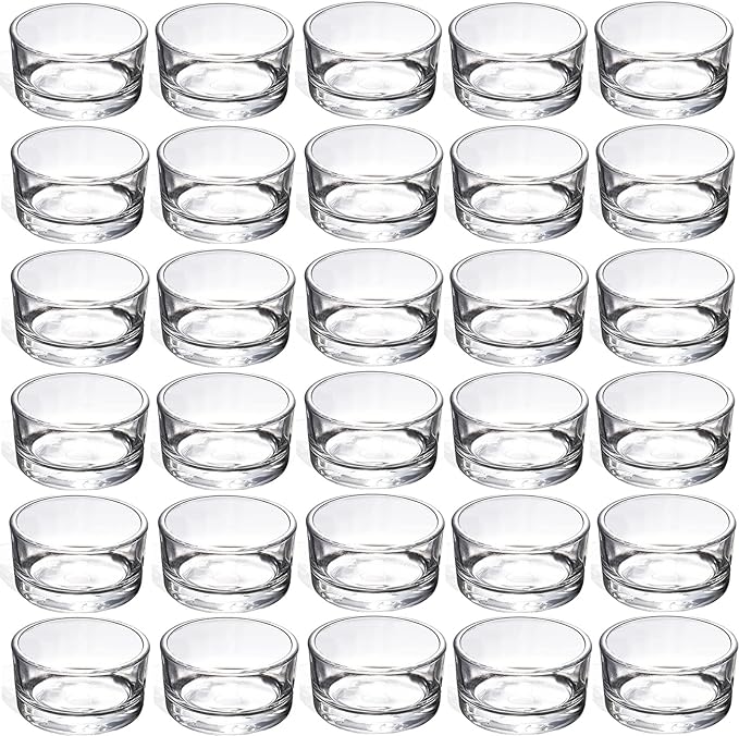GOLDEAL 30 PCS Small Clear Glass Tealight Candle Holders,Tealight Holders Bulk Use for Weddings Parties Dinner,for 1.5" Tealight. as Well as Candle Mould…