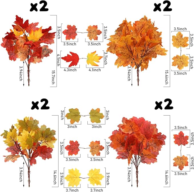 Tigeen 8 pcs Artificial Maple Leaves Branches Faux Thanksgiving Fall Fake Autumn Leaves for Thanksgiving Table Centerpieces Decoration