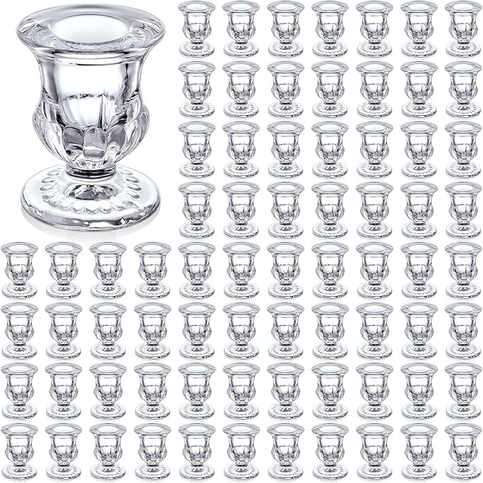 Foaincore 78 Pack Glass Candlestick Holders Bulk 2.5 Inch Taper Candle Holders Small Ritual Candle Stand Table Centerpieces for Wedding Christmas Valentine's Festival Party Dining Decorations (Clear)