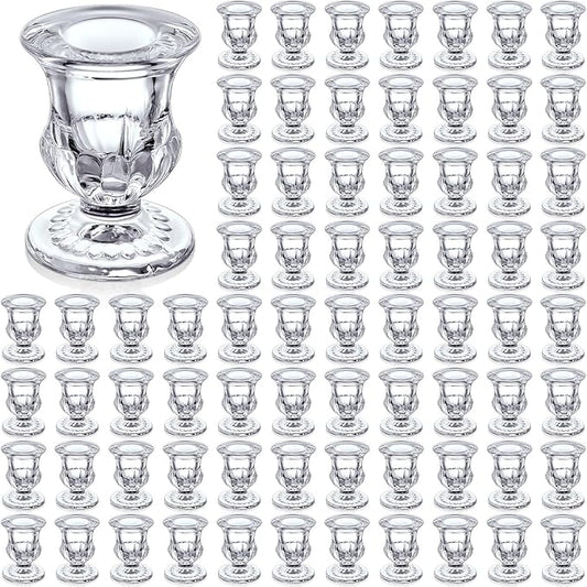 Foaincore 78 Pack Glass Candlestick Holders Bulk 2.5 Inch Taper Candle Holders Small Ritual Candle Stand Table Centerpieces for Wedding Christmas Valentine's Festival Party Dining Decorations (Clear)