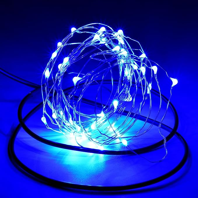 Karlling USB Plug in LED Fairy Lights,50 LED Bulbs 16 Ft Silver Wire Starry String Lights for Bedroom Patio Garden Party Wedding Commercial Lighting (Blue)