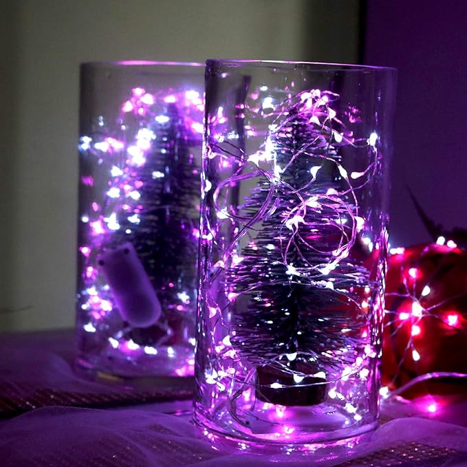 OakHaomie 6 Pack 10ft LED Starry String Lights 30 Micro LEDs on Silvery Copper Wire, CR2032 Batteries Required and Included,for DIY Wedding Christmas Centerpiece Table Decorations(Pink White)