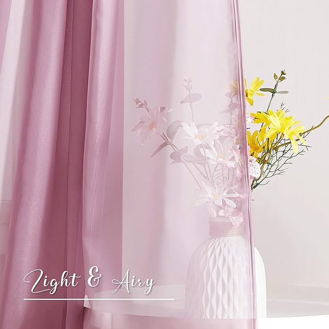 NICETOWN Canopy Bed Curtain Scarfs 216 inch Length, Decorative Voile Sheer Window Drapes for Wedding/Party/Table Cloth, Purple, 60" Wide Per Panel, Set of 2