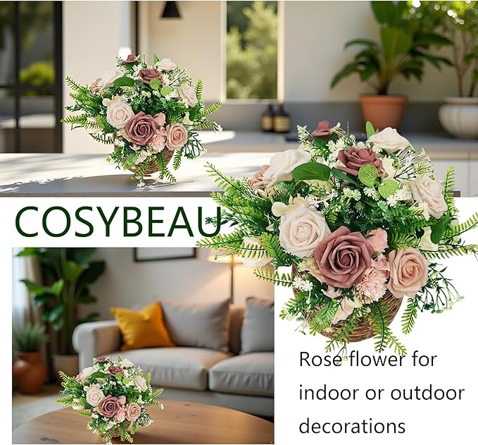 Artificial Flowers 25pcs Roses, Shade of Caramel Foam Fake Rose Faux Flower for DIY Wedding Bouquets Bridal Shower Centerpieces Floral Arrangements Party Tables Home Decorations