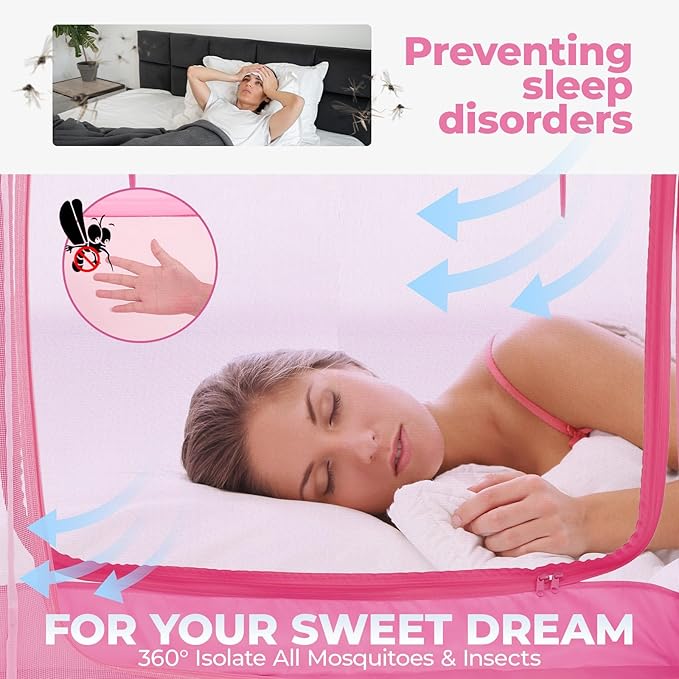 Alvantor Mosquito Net Bed Canopy Tents Dream Privacy Space Twin Size Sleeping Tents Indoor Pop Up Portable Frame Breathable Cottage Pink (Mattress Not Included)