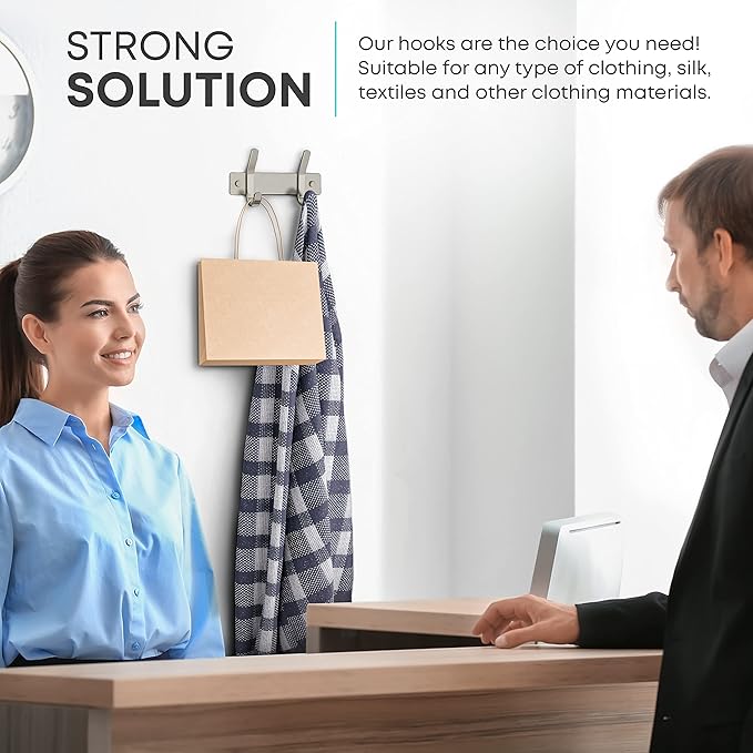Small Coat Rack Wall Mount – Brushed Nickel 6 Inch Stainless Steel Hook Rail with 2 Heavy Duty Double Coat Hooks – Wall Mounted Coat Hanger for Entryway, Bathroom, Bedroom, Hat Organizer - 2 Pack