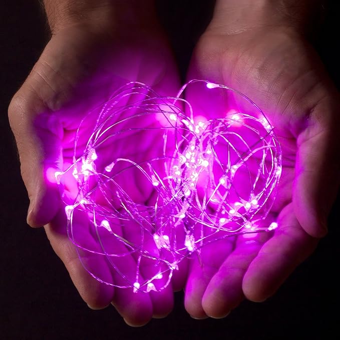 2 Sets 20 LEDs Pink Color String Lights Silver Wire Indoor and Outdoor 6.5 Feet Firefly Starry Fairy Lights Battery Powered for DIY, Christmas, Holidays, Party, Bedroom and Centerpieces