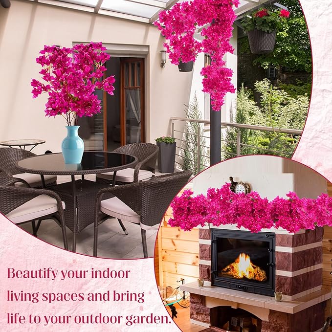 16 Pack Artificial Bougainvillea Floral 38" Silk Long Stem Bougainvillea Plants Hanging Table Centerpiece for Home Wedding Indoor Outdoor Decorations (Rose Purple)