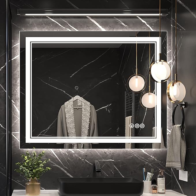 40x32 Inch Led Mirror for Bathroom with Front Light and Backlit, Dimmable Anti Fog Wall Bathroom Mirror with Led Lights, Water Proof, Decor Vanity Mirror