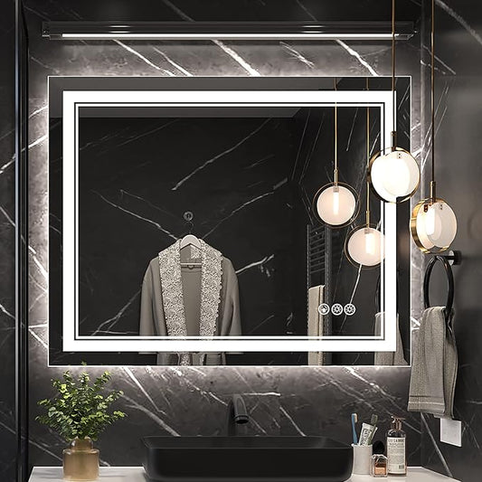 40x32 Inch Led Mirror for Bathroom with Front Light and Backlit, Dimmable Anti Fog Wall Bathroom Mirror with Led Lights, Water Proof, Decor Vanity Mirror