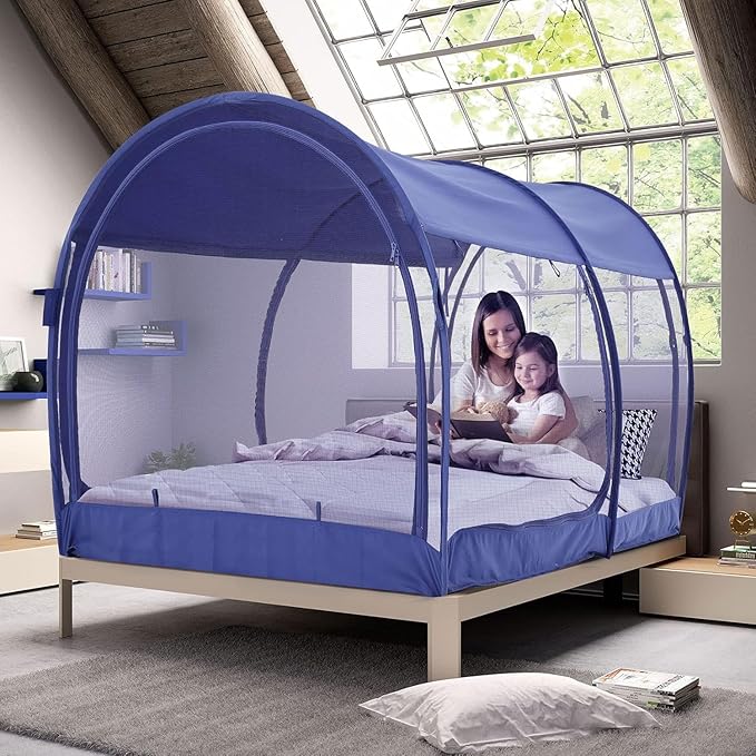 Alvantor Mosquito Net Bed Canopy Tents Dream Privacy Space Twin Size Sleeping Tents Indoor Pop Up Portable Frame Breathable Cottage Blue (Mattress Not Included)