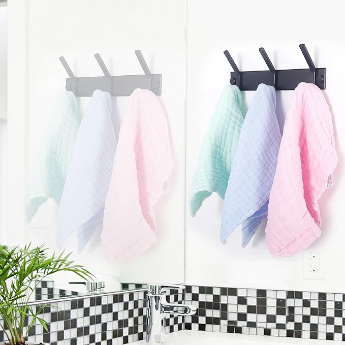 WEBI Coat Rack Wall Mounted,5 Coat Hooks for Hanging Coats,Heavy Duty Metal Double Hook Rack Hook Rail Coat Hanger Wall Mount for Clothes Entryway Jacket,Black,2 Packs