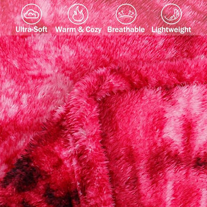 Exclusivo Mezcla Plush Fuzzy Fleece Throw Blanket Extra Large, Super Soft, Fluffy and Warm Blankets for Couch, Bed, Suitable for All Seasons (50x70 Inches, Tie Hot Pink)