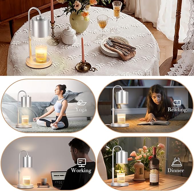 CASTLELIFE Candle Warmer Lamp with Timer & Dimmer, Height Adjustable Electric Wax Melt Warmer for Jar Candles, Gifts for Mom Home Decor, Silver